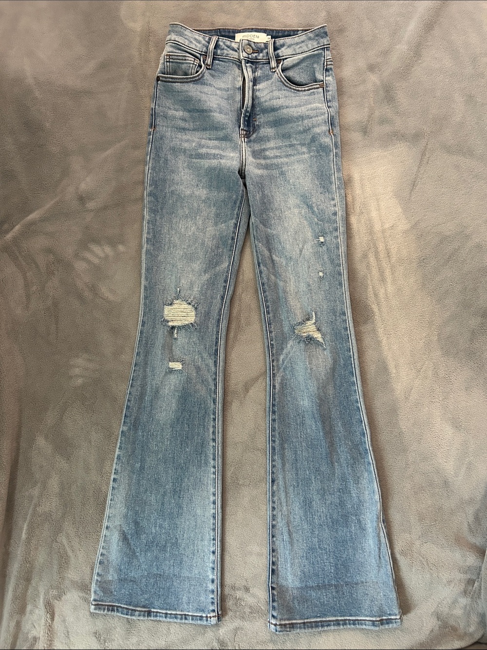 Hidden LA Light Blue Flare Jeans with Distressed Detail